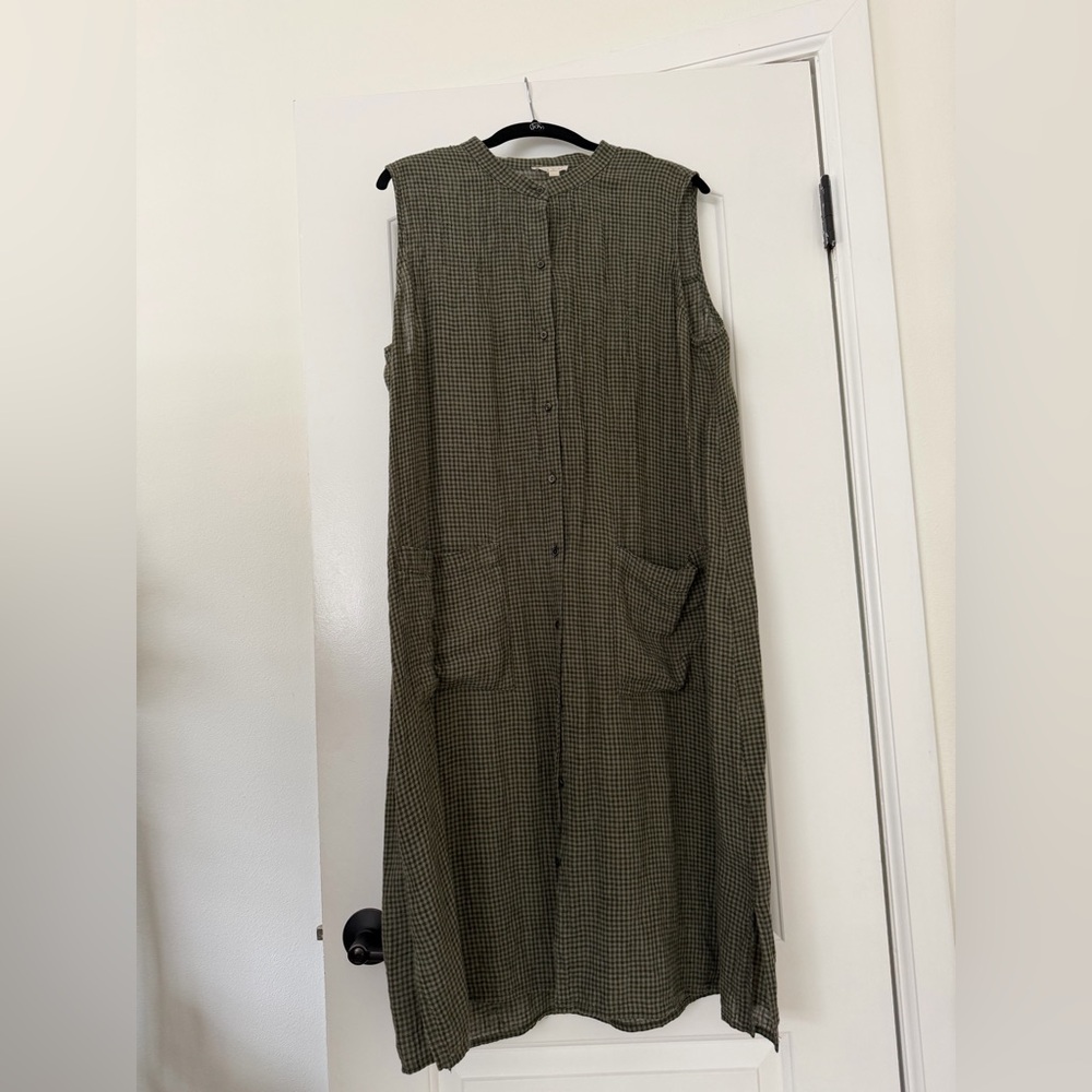 Eileen Fisher Linen Sleeveless Checkered Maxi Dress - Picture 2 of 6